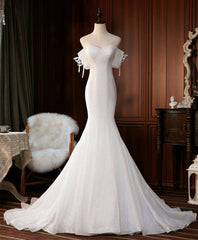 Weddings Dresses Fall, White Sequin Mermaid Long Prom Dress, White Wedding Dress