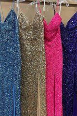 Beach Dress, Mermaid Sequins Flattering Long Prom Party Dresses With Slit