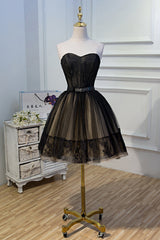 Bridesmaid Dress Uk, Elegant Black Strapless Lace Up Ball Gown Tulle Homecoming Dresses