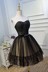 Bridesmaids Dresses Uk, Elegant Black Strapless Lace Up Ball Gown Tulle Homecoming Dresses