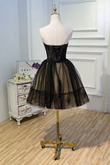Bridesmaid Dresses Uk, Elegant Black Strapless Lace Up Ball Gown Tulle Homecoming Dresses