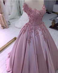 Prom Dress Uk, Charming Satin Off Shoulder Flowers Dusty Rose Ball Dresses