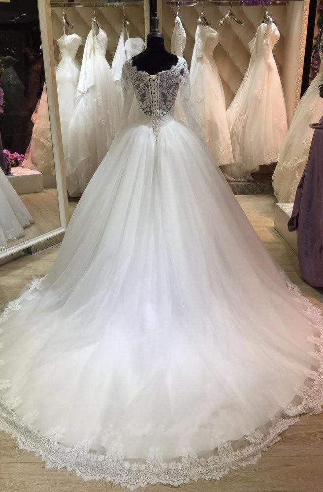 Wedding Dresses Silk, Elegant Long Sleeves Lace White Ball Dresses