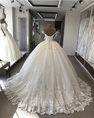 Wedding Dress Ball Gown, Luxury Sweetheart Off Shoulder Long Lace Ball Dresses
