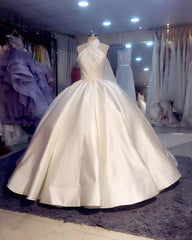 Wedding Dresses Off The Shoulder, 2024 Luxury Halter Satin Ball Dresses