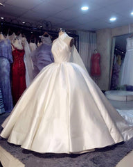 Wedding Dresses Outfits, 2024 Luxury Halter Satin Ball Dresses