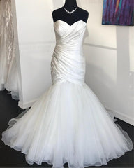 Wedding Dresses Lace A Line, 2024 Sexy Mermaid Organza With Satin Sweetheart Pleated Wedding Dresses