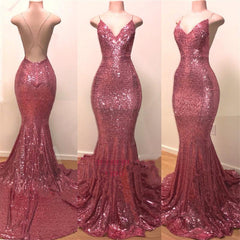 Prom Dresses2032, 2024 Sexy Pink Sweetheart Backless Sequence Mermaid Prom Dresses