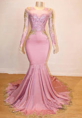 Formal Dresses Outfits, Mermaid Long Sleeves Blushing Pink Sweetheart African American Long 2024 Prom Dresses