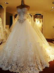 Wedding Dress Beautiful, Rhinestone A Line Champagne Sweetheart Sleeveless Backless Applique Wedding Dresses