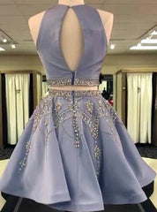 Prom Dress Different, 2024 A-Line/Princess Jewel Neck Sleeveless Cut Out Back Beading Two Piece Cut Short/Mini Homecoming Dresses