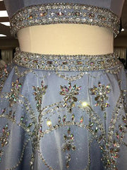 Light Blue Dress, 2024 A-Line Jewel Neck Sleeveless Cut Out Back Beading Two Piece Cut Short/Mini Homecoming Dresses