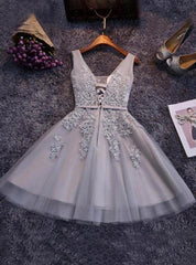 Prom Dress2030, Tulle Sash/Ribbon/Belt Applique Beading V Neck Lace Up Sleeveless Homecoming Dresses