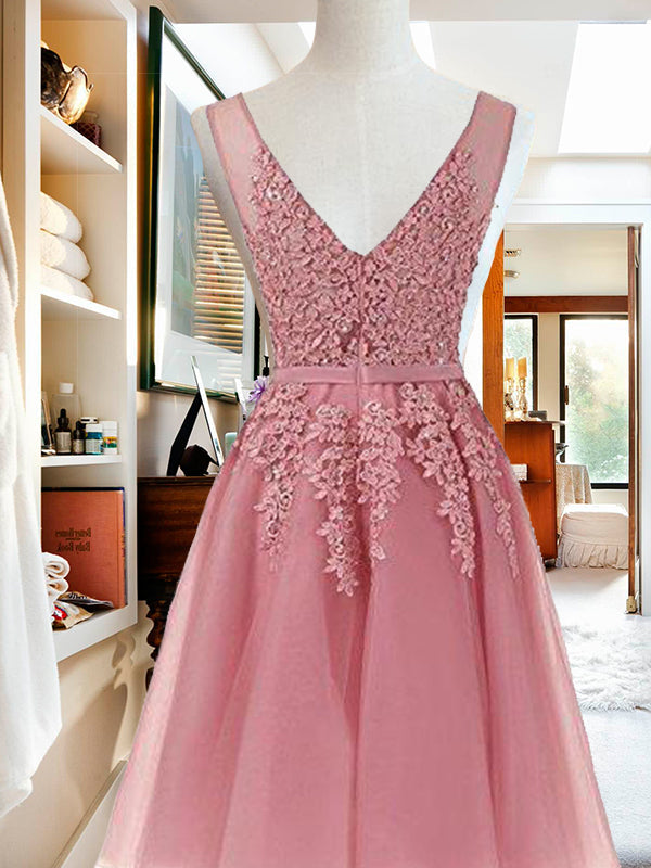 Evening Dress 1932S, V Neck Sleeveless Applique Tulle Beading Homecoming Dresses