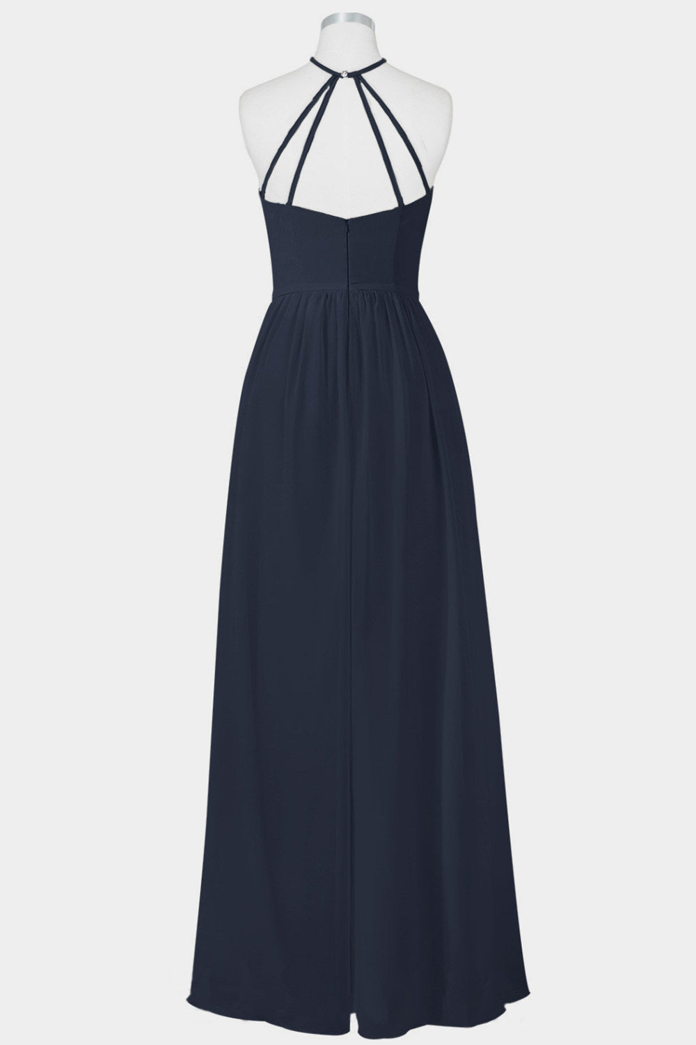 Black Gown, Elegant Navy Blue Chiffon A-line Long Bridesmaid Dress