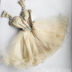 Prom Dresses Shorts, Sweetheart Ivory A Line Organza Pleated Beading Backless Sleeveless Homecoming Dresses