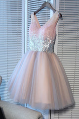 Prom Dresses For Teen, Deep V Neck Sleeveless Sequins Ball Dresses