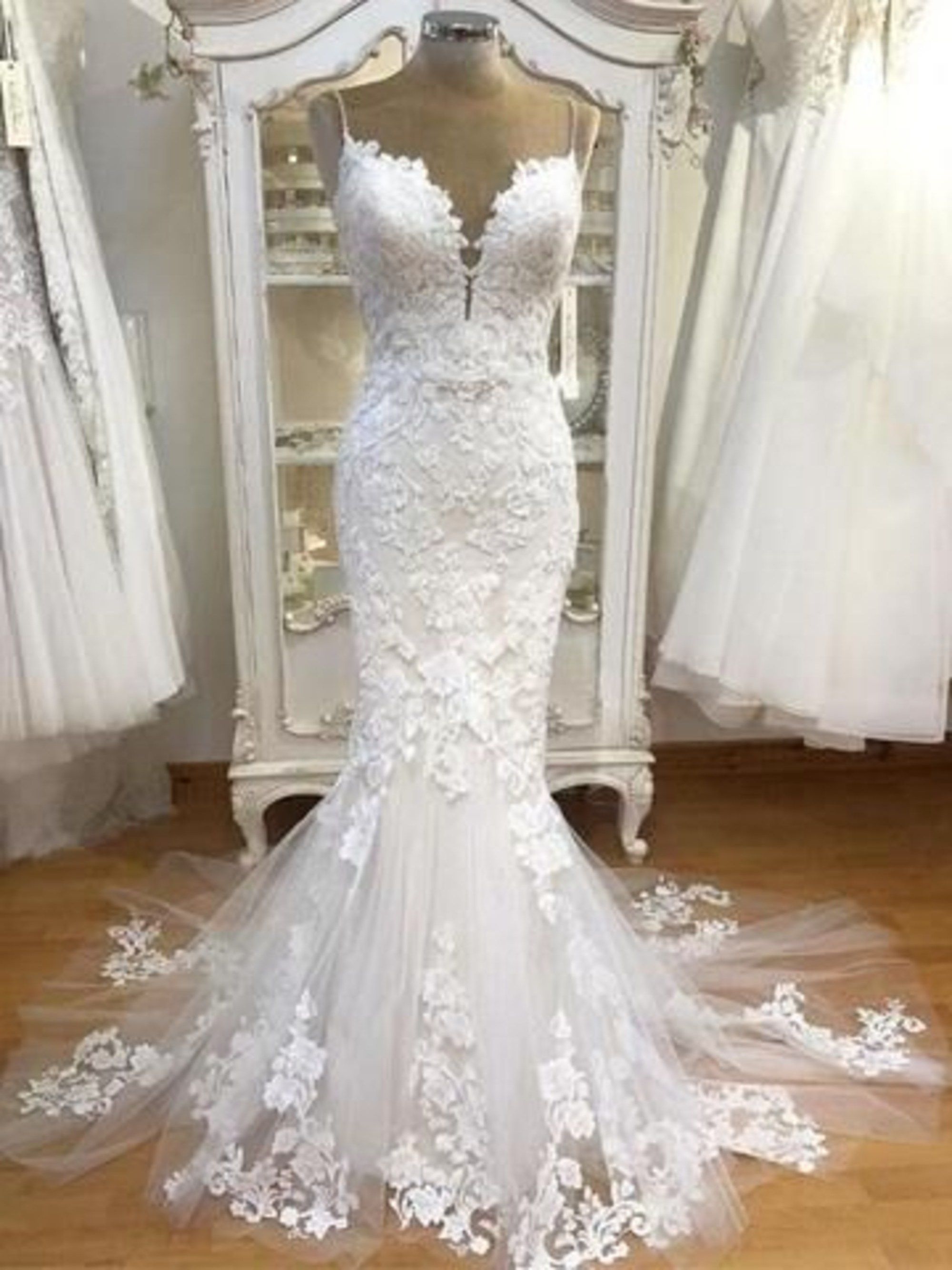 Wedding Dress Shop, 2024 Mermaid Sweetheart Lace Spaghetti Straps Wedding Dresses