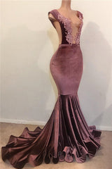 Formal Dresses Outfit Ideas, 2024 New Arrival Mermaid Velvet Grape Open Front Backless Prom Dresses