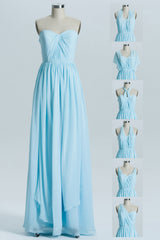 Prom Dress Piece, Blue Chiffon A-line Long Convertible Bridesmaid Dress