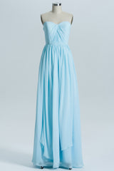 Prom Dresses For Short People, Blue Chiffon A-line Long Convertible Bridesmaid Dress