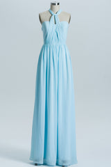 Prom Dress Shorts, Blue Chiffon A-line Long Convertible Bridesmaid Dress