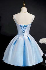 Prom Dress Short, Princess Blue High-Waist A-Line Short Homecoming Dress