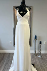 Formal Dresses Long Elegant, Elegant White V-Neck Open Back Mermaid Bridal Gown