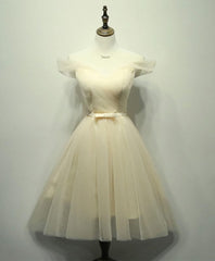 Bridesmaid Propos, Simple V Neck Tulle Off Shoulder Short Prom Dress, Pink Homecoming Dress