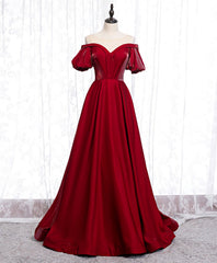 Wedding Inspo, Simple Sweetheart Burgundy Satin Long Prom Dress, Burgundy Evening Dress