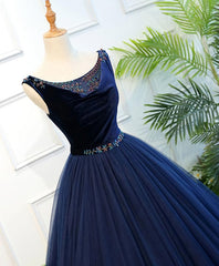 Party Dress Roman, Dark Blue Tulle Long Prom Dress, Dark Blue Tulle Evening Dress