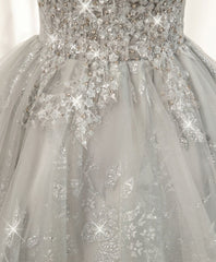 Party Dresses For Teenage Girls, Gray Sweetheart Lace Tulle Short Prom Dress, Gray Cocktail Dress
