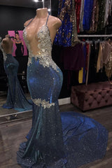 Evening Dress Short, Sheath 2024 Blue Open Front Backless Long Halter Prom Dress