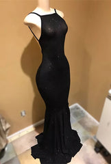 Formal Dresses Near Me, 2024 Black Mermaid Backless Halter Long Prom Dresses