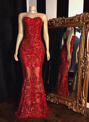 Formal Dress Shops, 2024 Red Sheath Sweetheart Strapless Floor Length Tulle Lace Prom Dresses