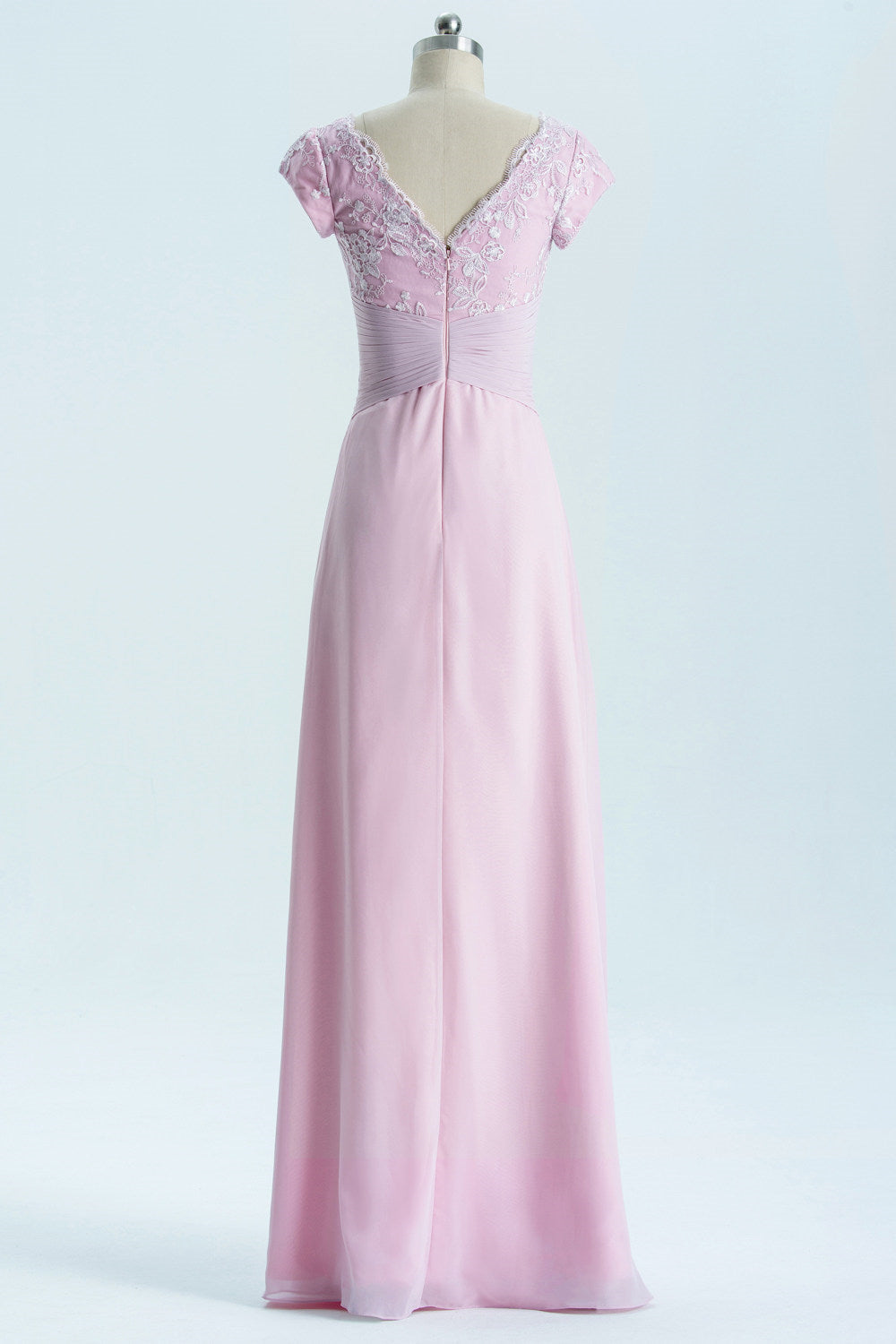 Formal Dresses Classy, Short Sleeves Pink Appliques Knot Long Bridesmaid Dress