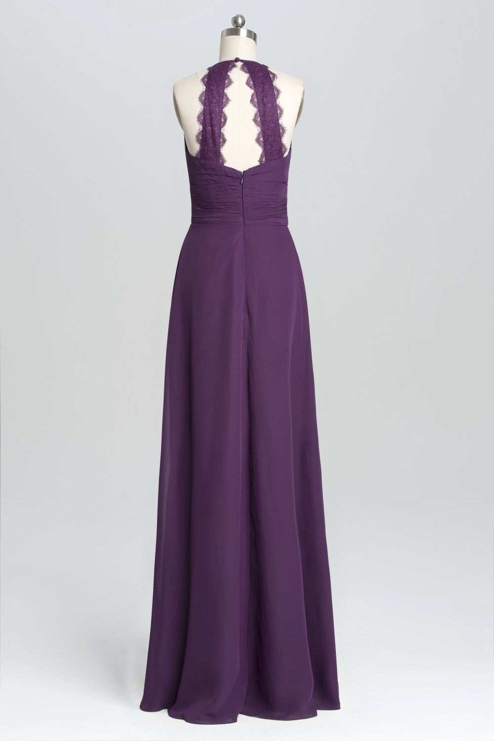 Homecoming Dresses Floral, Purple Halter A-line Pleated Long Bridesmaid Dress