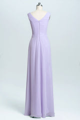 Party Dress Party, Lavender Chiffon A-line Ruffles Long Bridesmaid Dress
