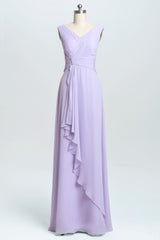 Party Dress Spring, Lavender Chiffon A-line Ruffles Long Bridesmaid Dress
