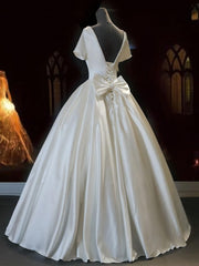 Wedding Dresses Sleeve, White Sweetheart Satin Long Bridal Dress, White Wedding Dress