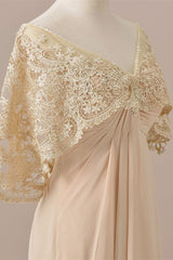 Prom Pictures, Ruffles Chiffon Long Mother of the Bride Dress with Lace Cape