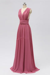 Evening Dresses For Sale, Dusty Rose Chiffon Wrap A-Line Long Bridesmaid Dress