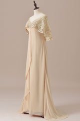 23 Th Grade Dance Dress, Ruffles Chiffon Long Mother of the Bride Dress with Lace Cape