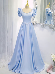 Bridesmaid Dresses For Winter Wedding, Blue Satin Backless Long Prom Dress, Blue Evening Dress