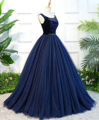 Party Dresses For Girls, Dark Blue Tulle Long Prom Dress, Dark Blue Tulle Evening Dress