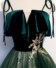 Party Dresses Classy Elegant, Green Tulle Lace Long Prom Dress, Green Tulle Lace Formal Dress, 1