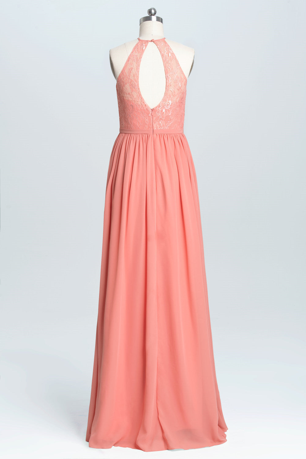 Design Dress, Halter Coral A-line Lace and Chiffon Long Bridesmaid Dress
