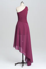 Corset Dress, One Shoulder Plum Asymmetric Chiffon Long Party Dress