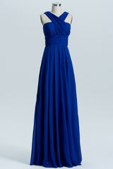 Evening Dress For Weddings, Royal Blue A-line Chiffon Long Convertible Bridesmaid Dress