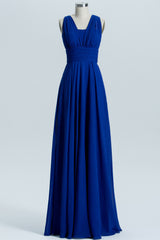 Evening Dress For Wedding, Royal Blue A-line Chiffon Long Convertible Bridesmaid Dress